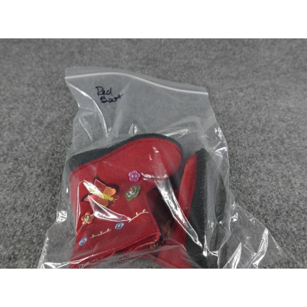 Sprockets Red Suede Butterfly‎ Flower Embroidered Kids Boots Size 5